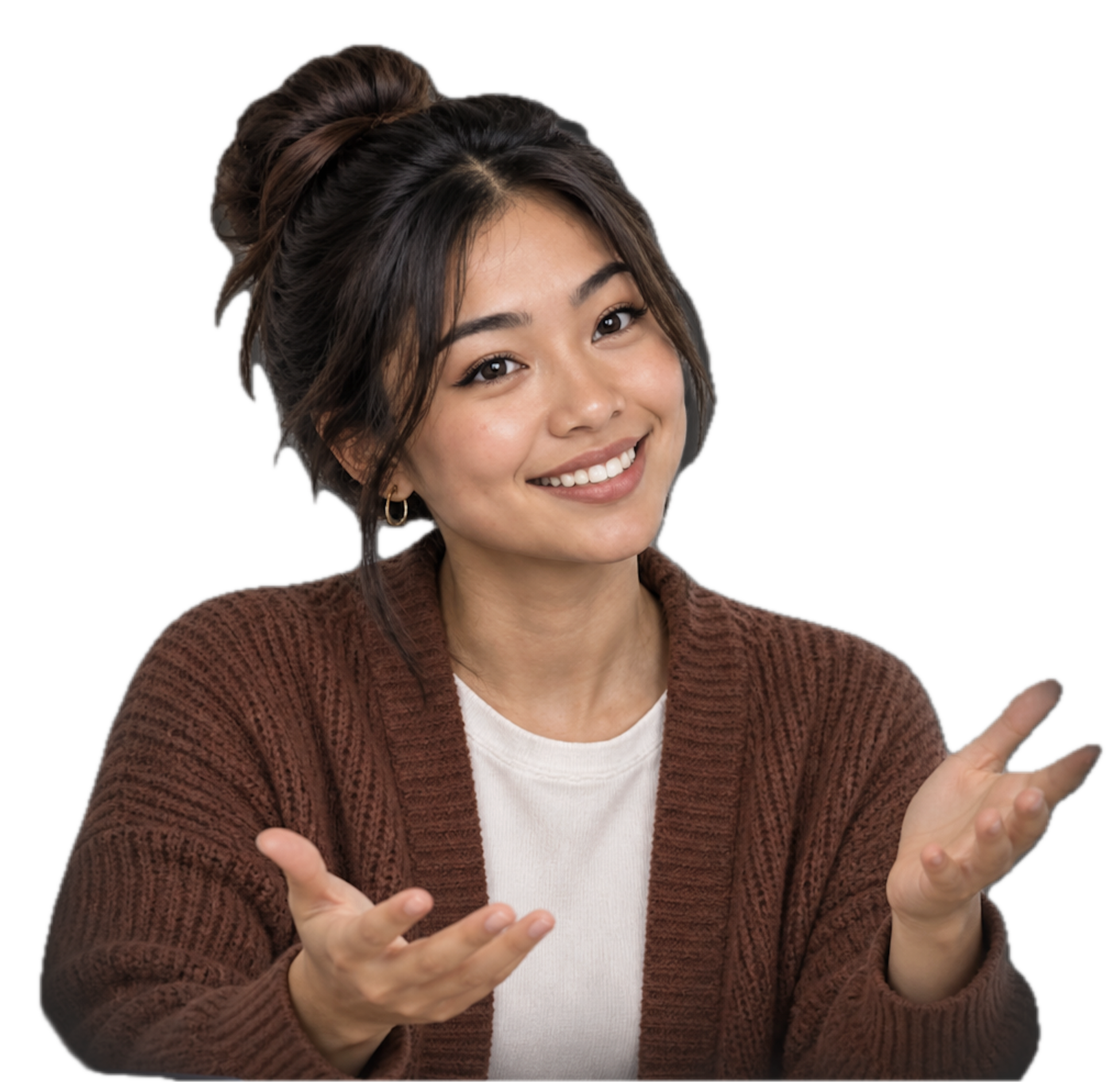 Tasha with hands gesturing in "explain" mode.