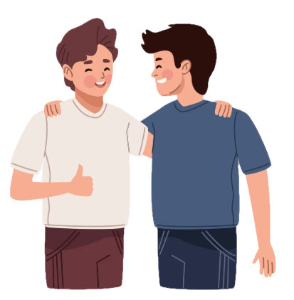 Graphic of two young men talking to each other